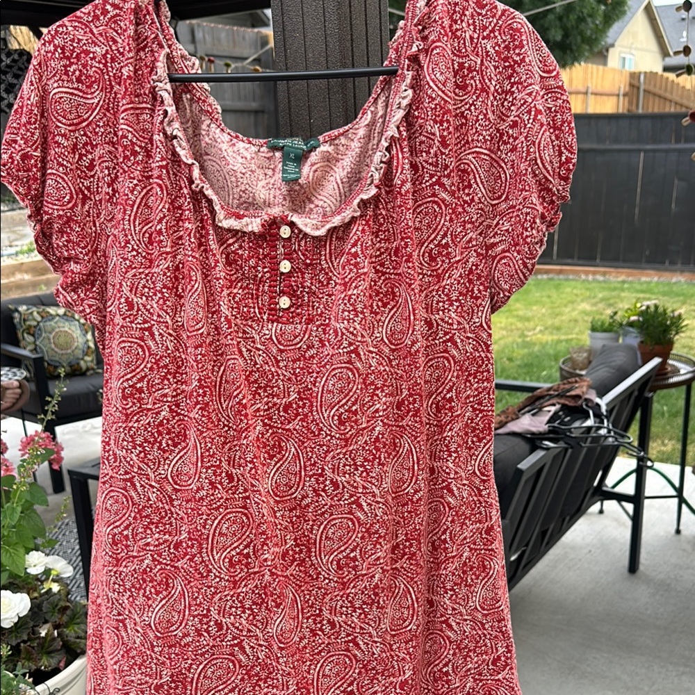 Lauren Ralph Lauren Red Ruffled Short Sleeve Blouse